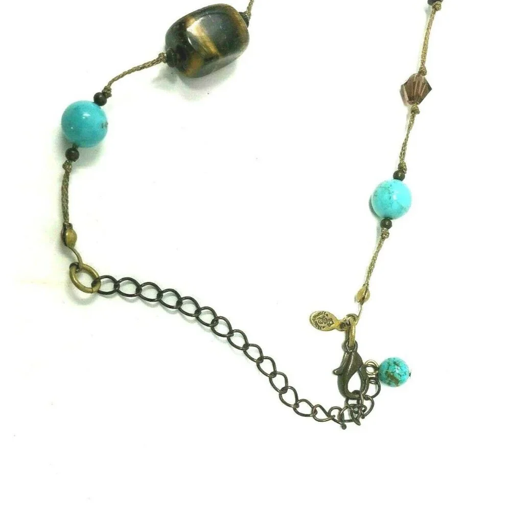 Promenade Necklace Tiger's Eye Faux Turquoise Premier Designs 32 in Browns Blues